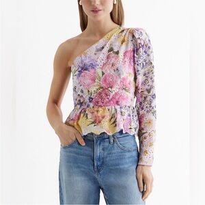 NWT Express One Shoulder Floral Peplum Top